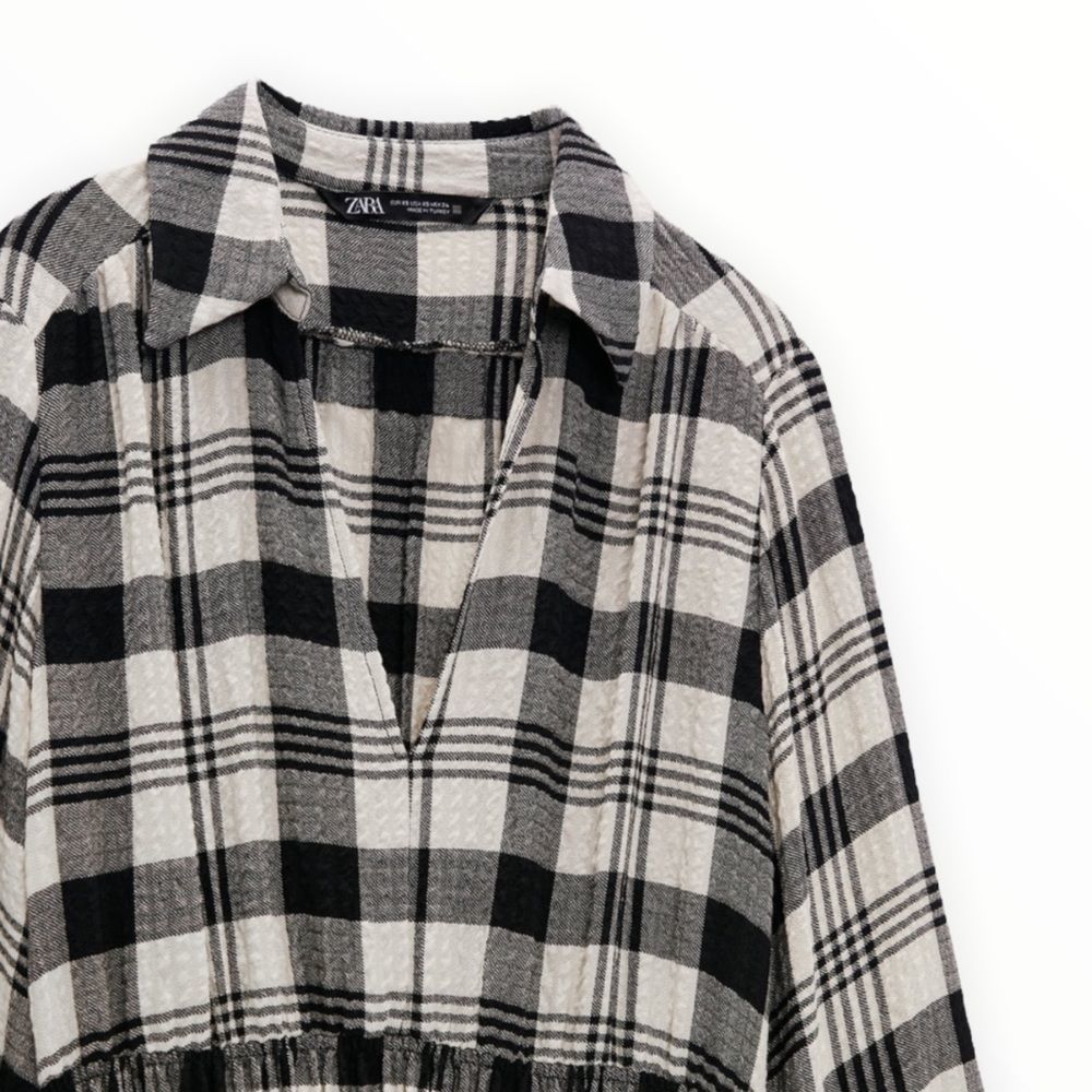 ZARA Women | Black & Cream | PLAID DRESS - Picture 4 of 9
